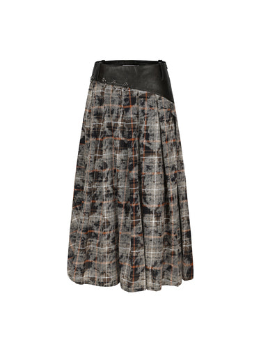 Grey &amp; Brown Pleated Midi Skirt - CHINASQUAD