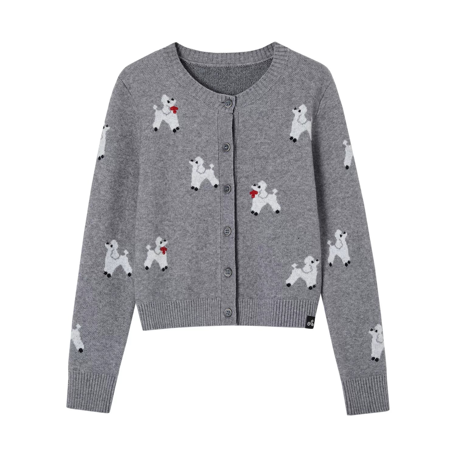 Scarf-Inspired Puppy Jacquard Knit Cardigan