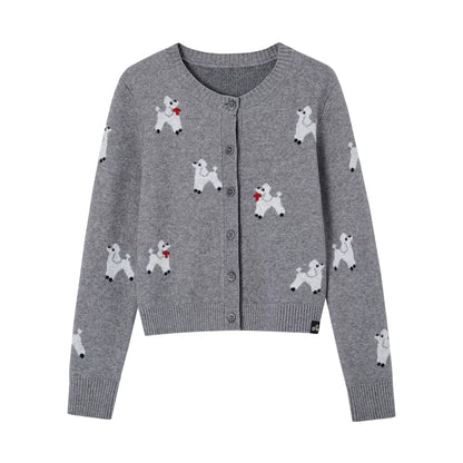 Scarf-Inspired Puppy Jacquard Knit Cardigan