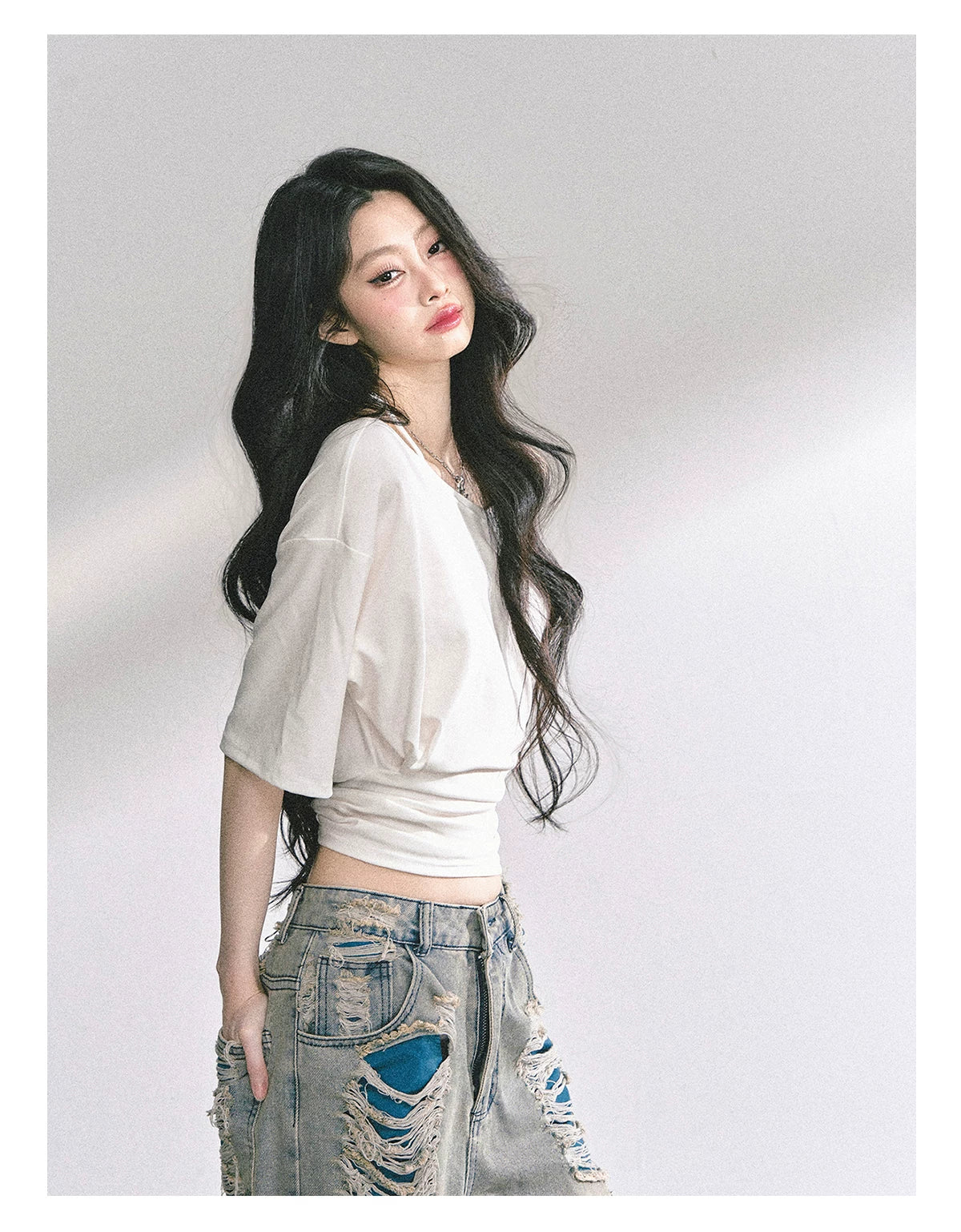 Asymmetric Short-Sleeve Halter Crop T-Shirt