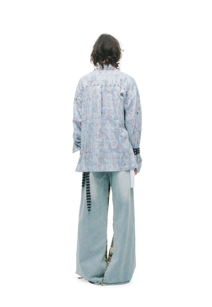 Vintage Washed Studded Plaid Oversized Shirt
