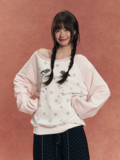 Star Print Raglan Sweatshirt