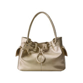 Pebbled Leather Drawstring Cloud Shoulder Bag ECODAY