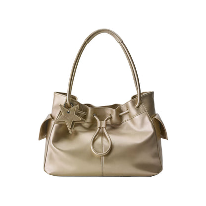 Pebbled Leather Drawstring Cloud Shoulder Bag ECODAY