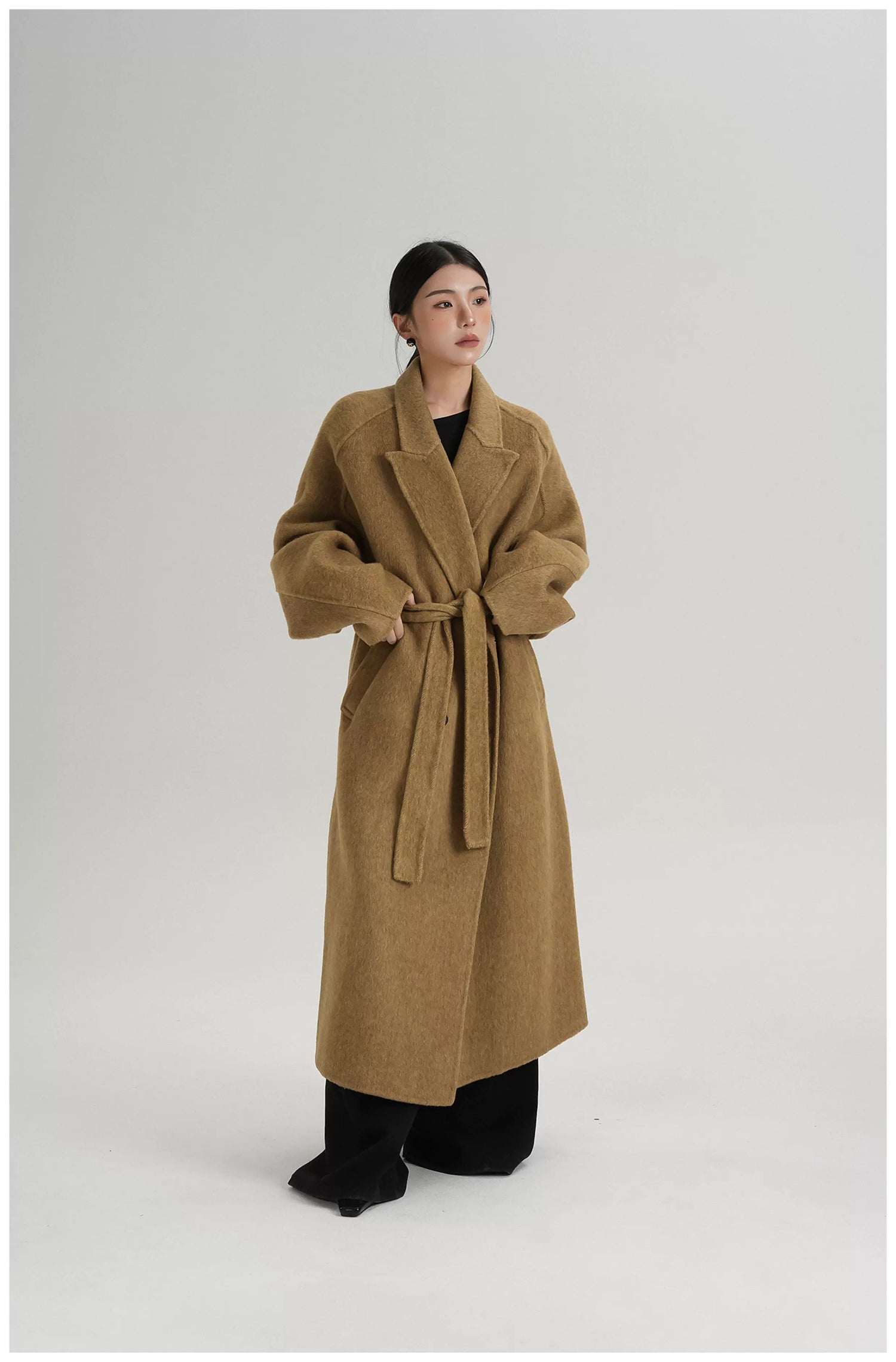 Tie-Belt Long Wool Coat
