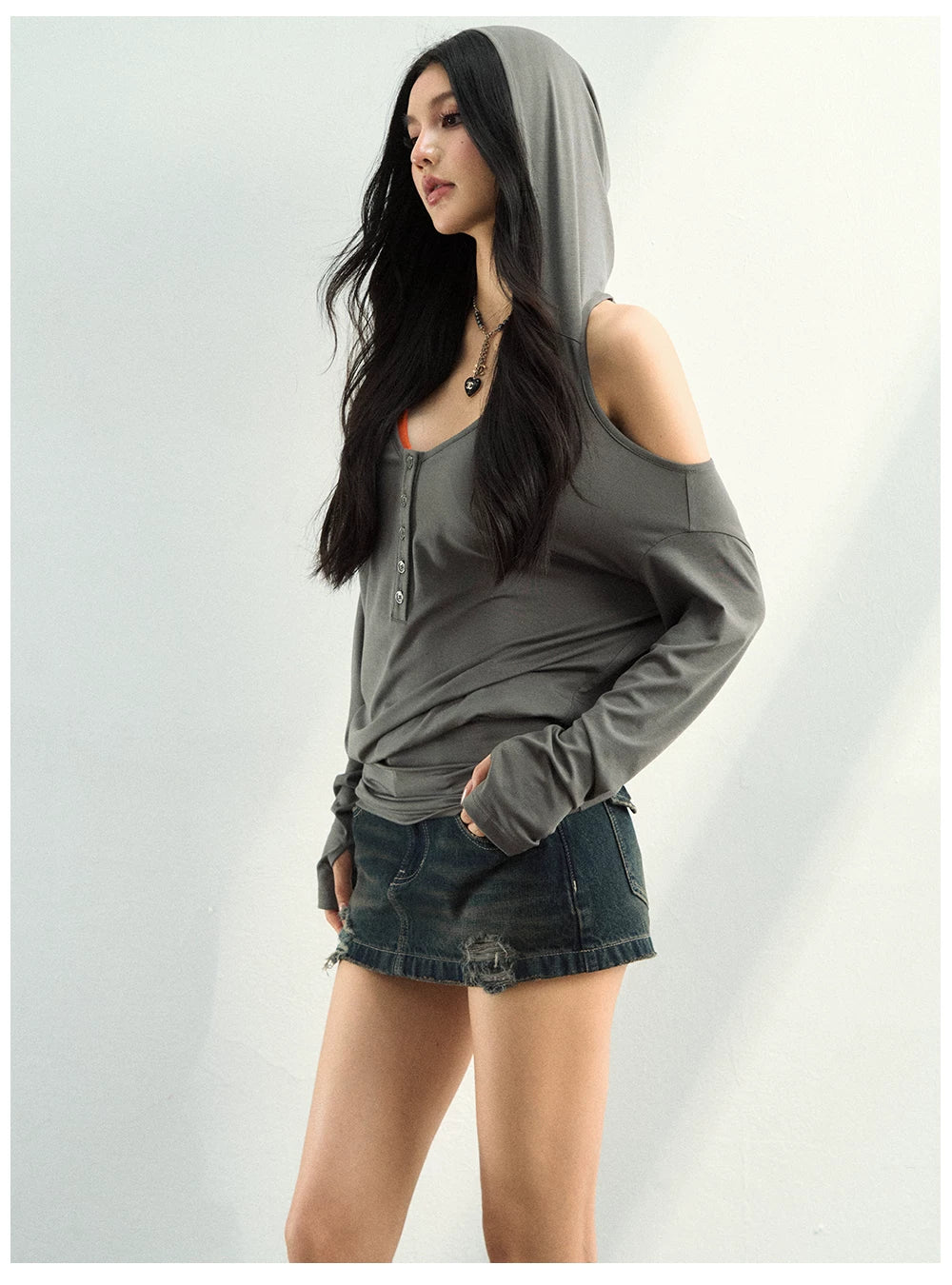 Studded Washed Denim Mini Skirt
