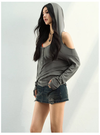 Studded Washed Denim Mini Skirt