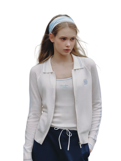 Openwork Knit Collared Jacket