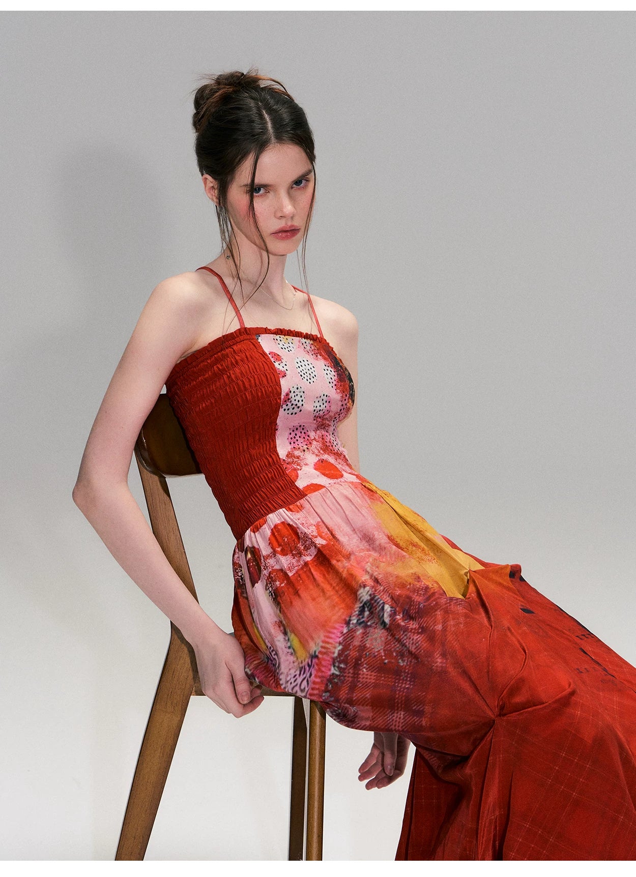 Vintage Red Strapless Printed Maxi Dress