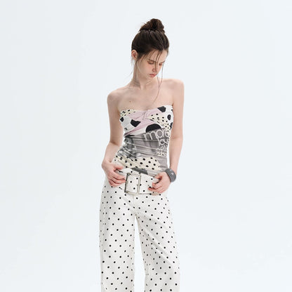 Twist-Front Printed Strapless Crop Bustier