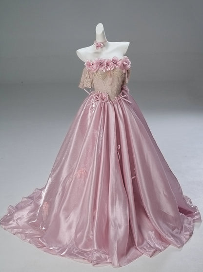 Elegant Lotus Pink Couture Gown