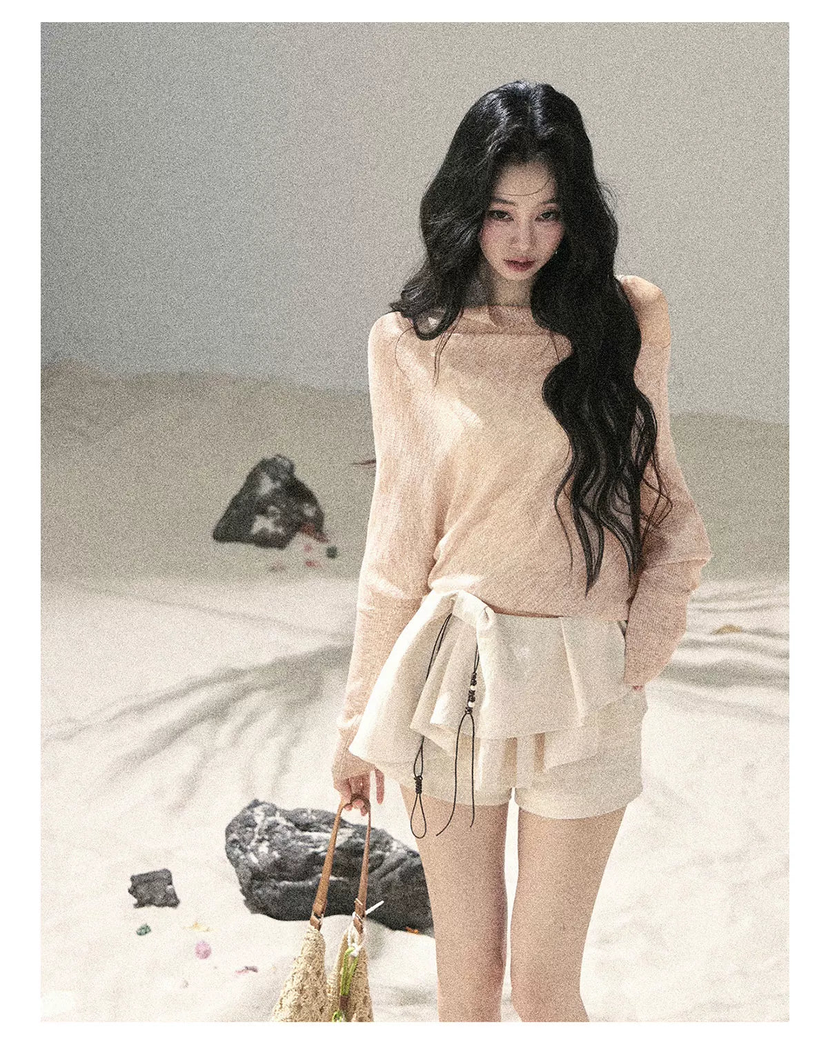 Sheer Off-Shoulder Sun Protection Knit Top Set