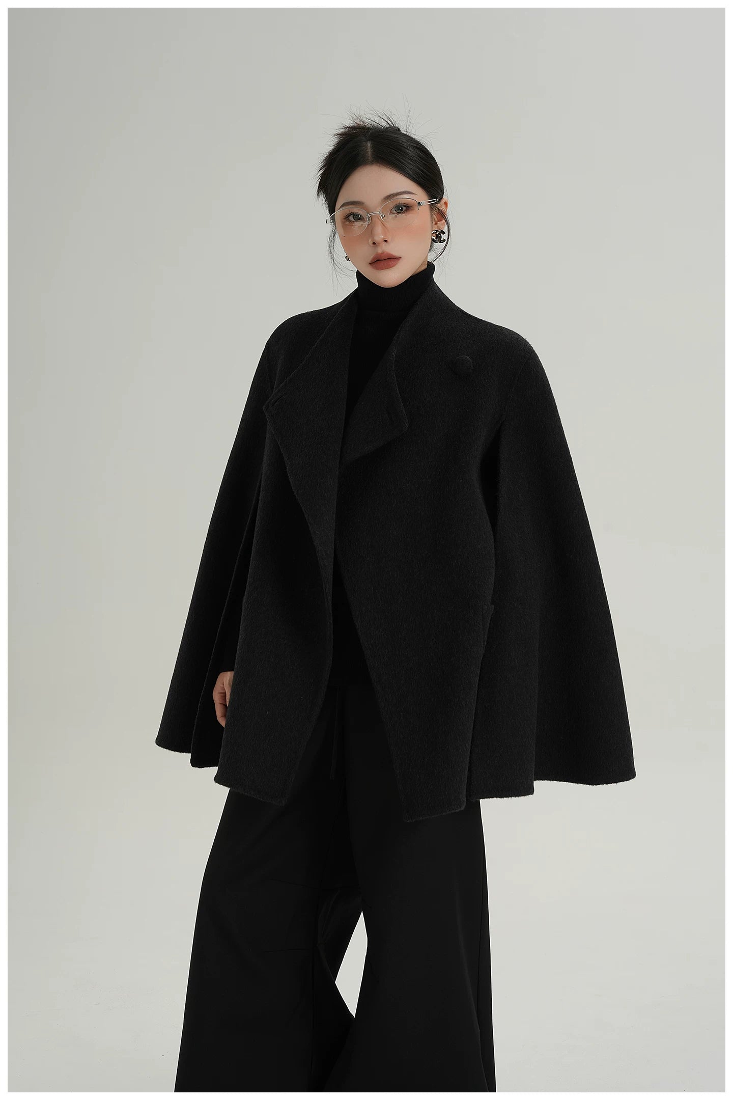A-Line Cape-Style Double-Faced Wool Jacket