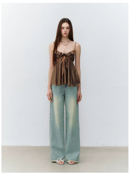 Ruffled Trim Acetate Slim-Fit Camisole