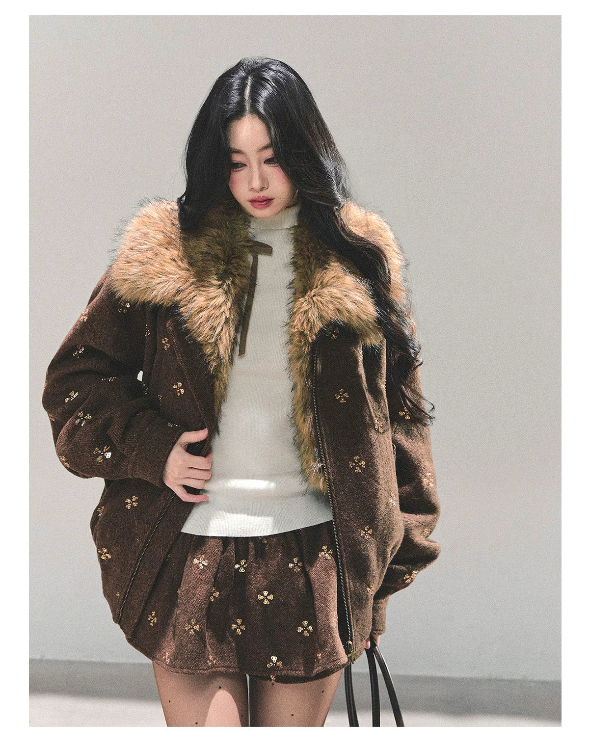 Snowfall Whisper Wool Jacket &amp; Mini Skirt Set