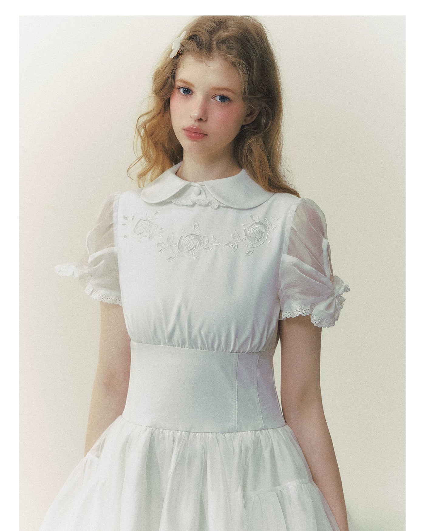 White Rose Embroidered Princess Dress