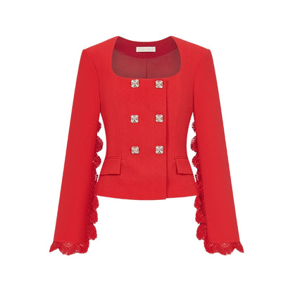 Mirage Vintage Lace-Collar Blazer &amp; Flared Skirt Set