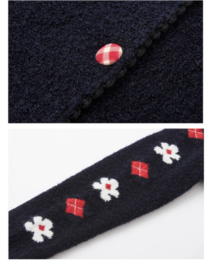 Vintage Floral Jacquard Lapel Cardigan