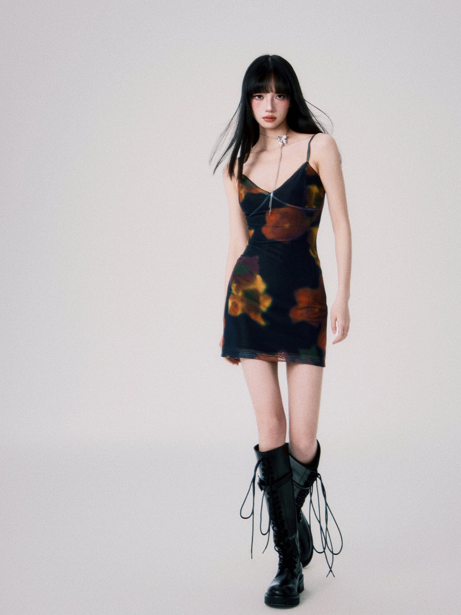 Vintage Printed Spaghetti-Strap Dress