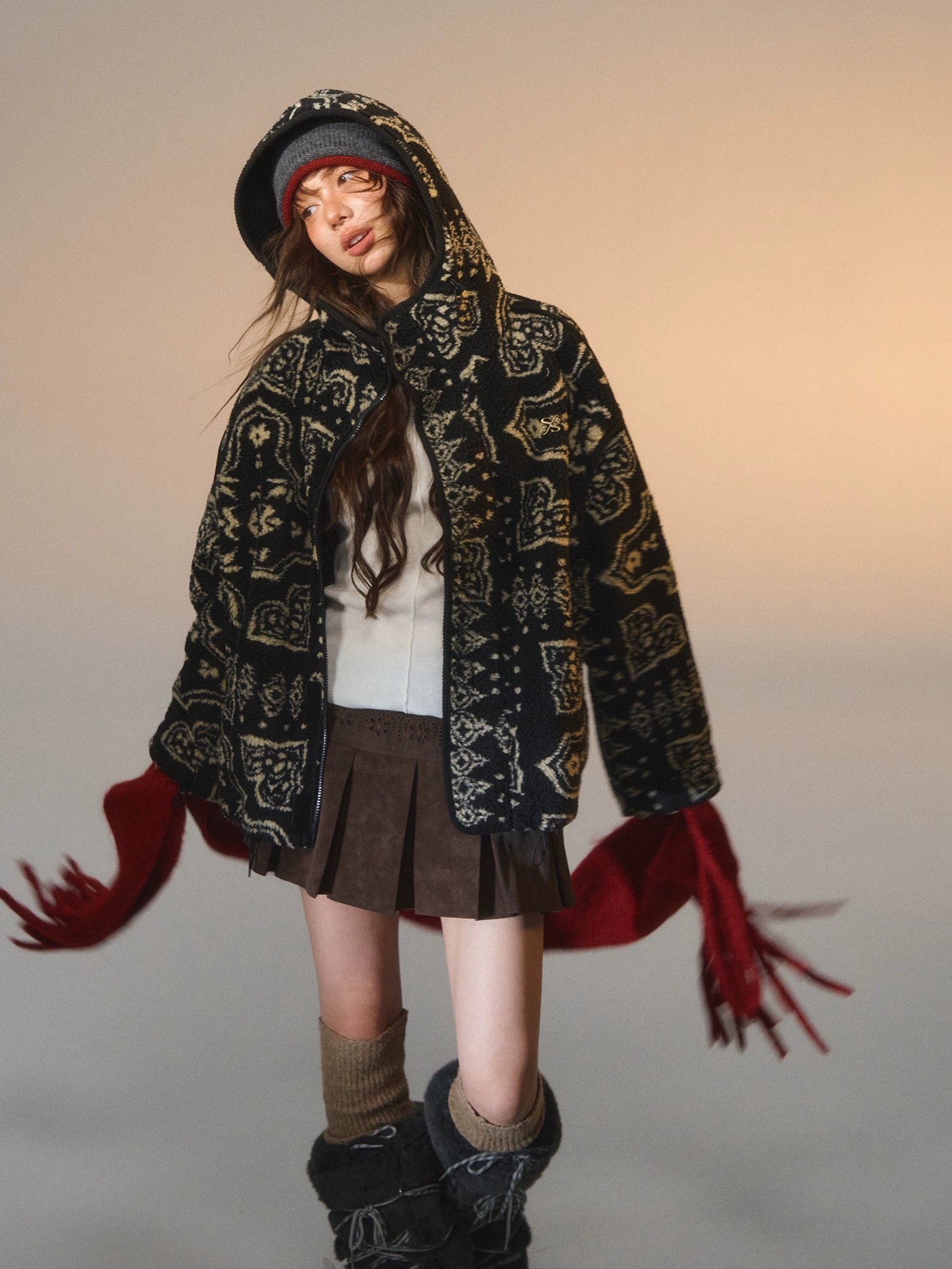 Jacquard Fleece Hooded Casual Jacket
