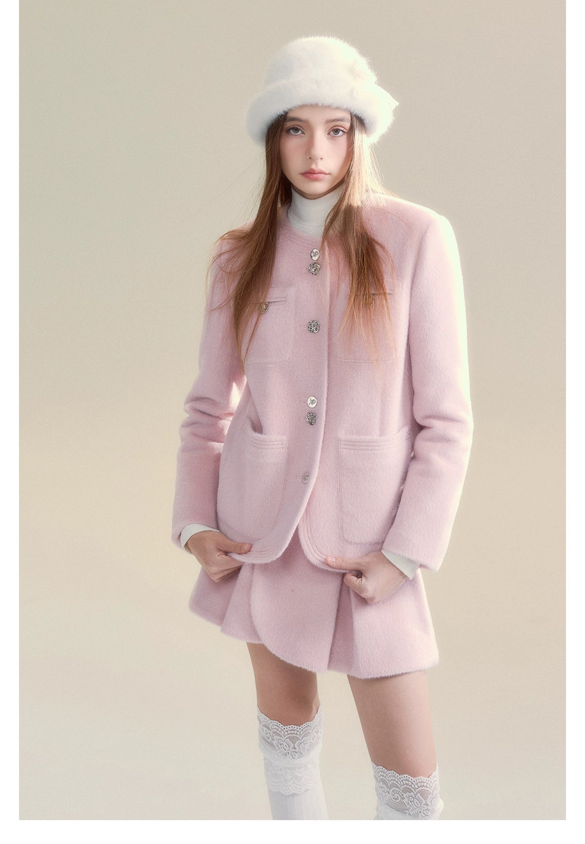 Pink Scarf Jacket &amp; Mini Skirt Set - CHINASQUAD