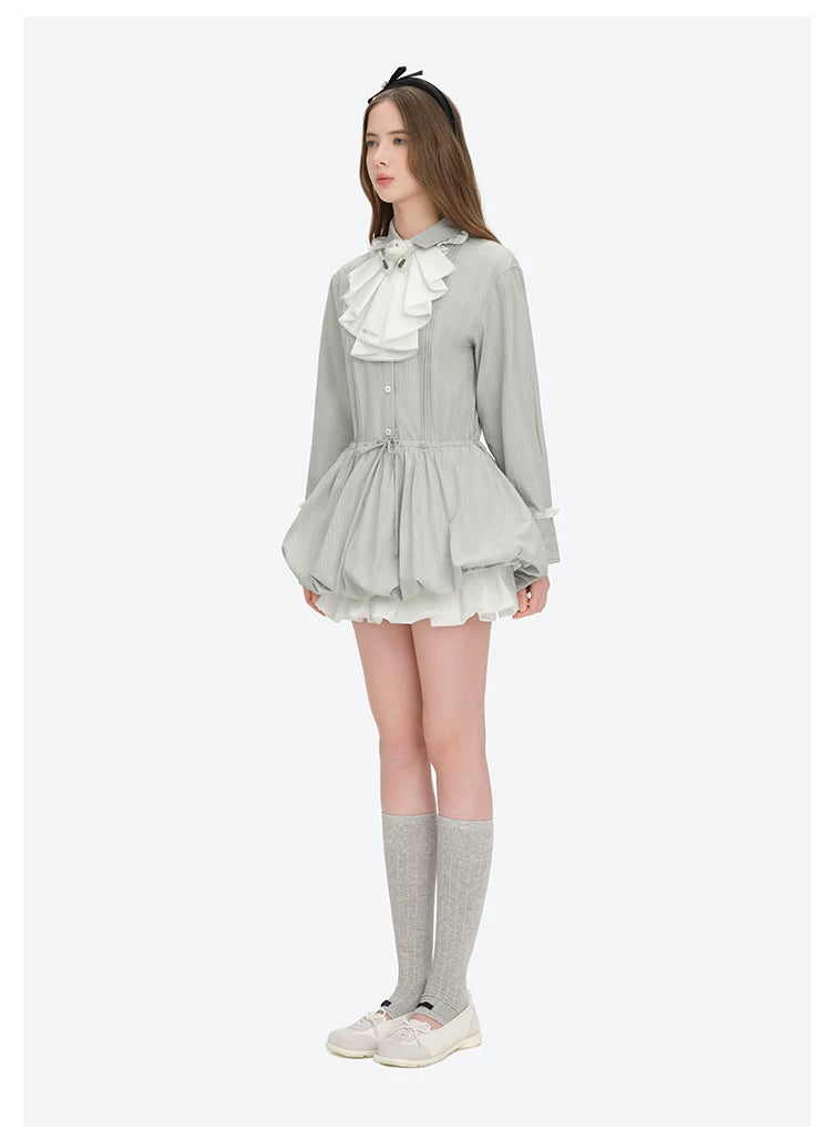 Smocked Bouquet Sleeve Waist-Cinching Mini Dress
