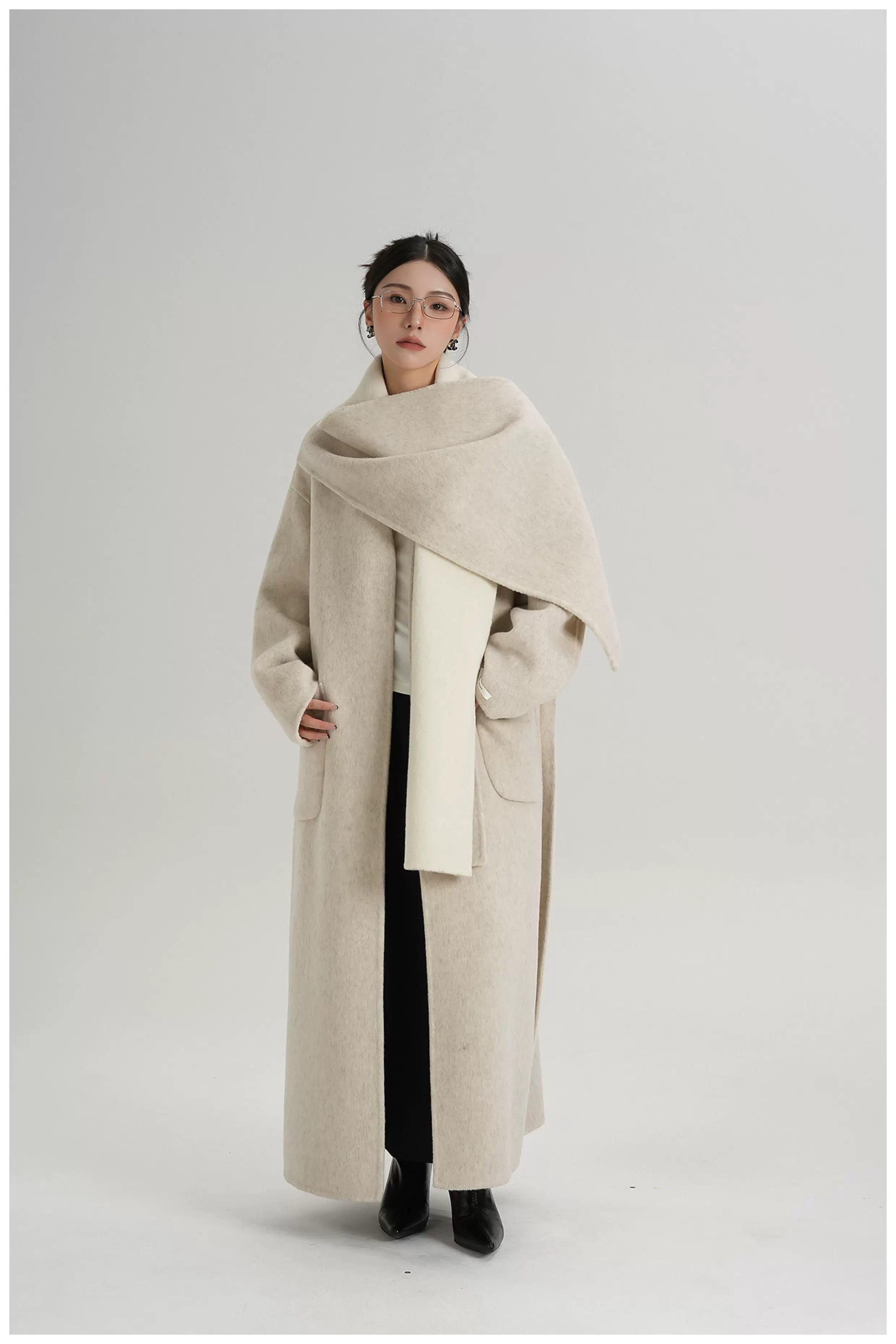 Two-Tone Double-Faced Wool Long Coat