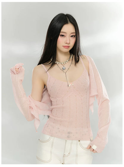 Knit Cardigan &amp; Camisole Two-Piece Set