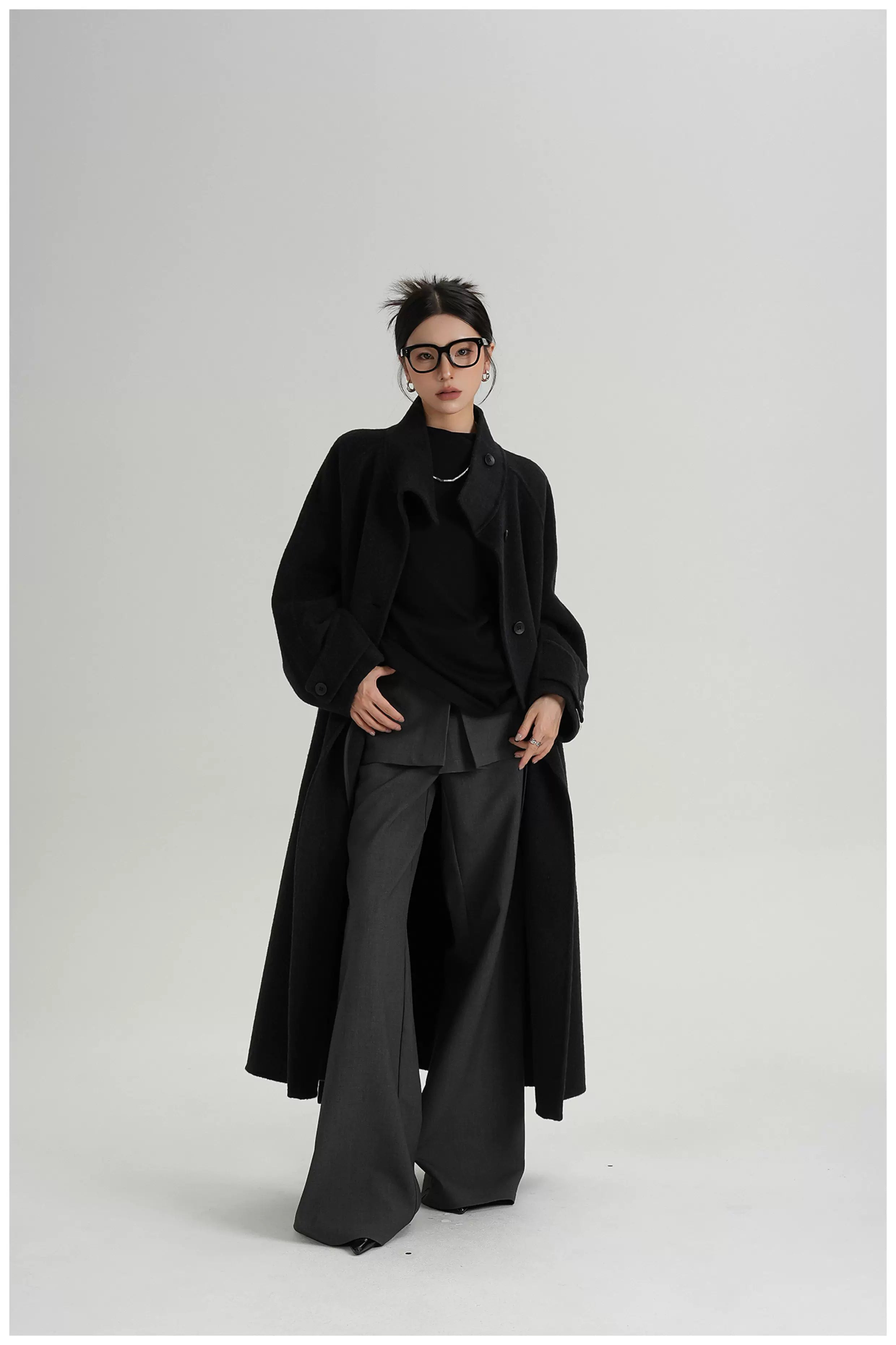 Asymmetric Stand-Collar Double-Faced Wool Coat