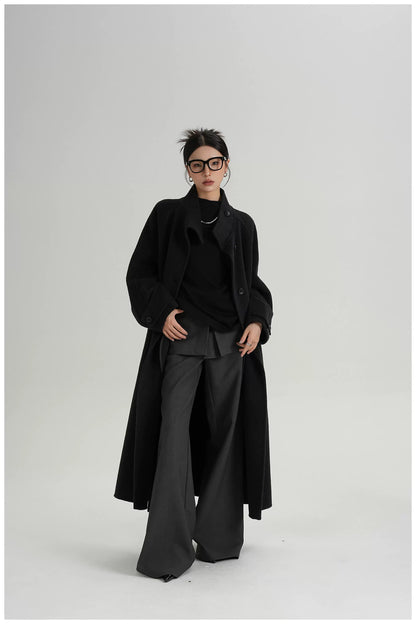Asymmetric Stand-Collar Double-Faced Wool Coat