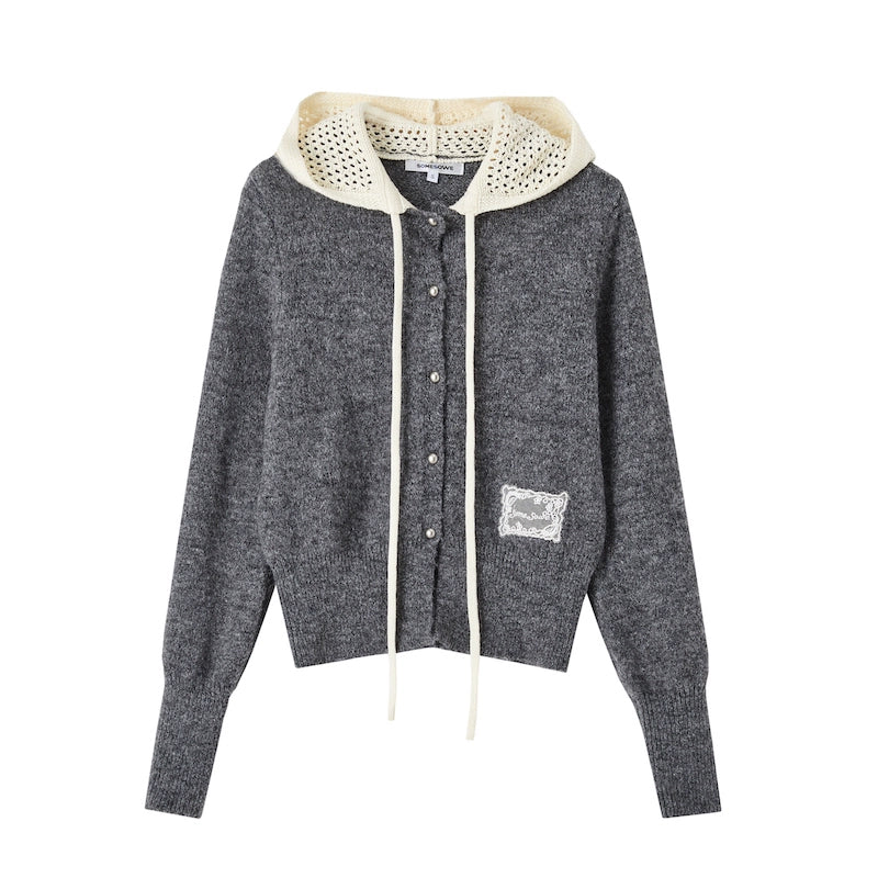 Openwork Hooded Knit Cardigan