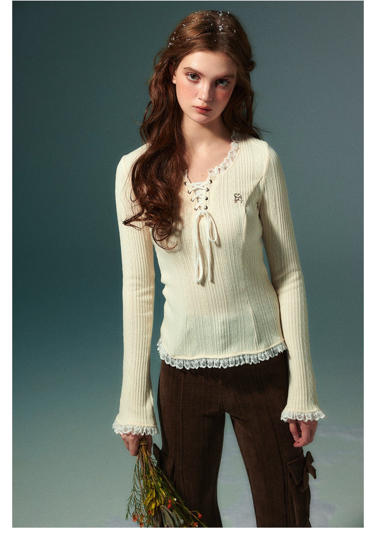 Lace Knit Long Sleeve Sweater - CHINASQUAD