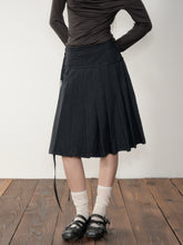 Dark Grey Tie-Waist Pleated Midi Skirt - CHINASQUAD