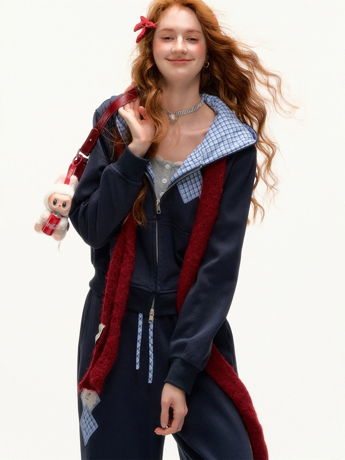 Plaid Patchwork Hoodie &amp; Sweatpants Set
