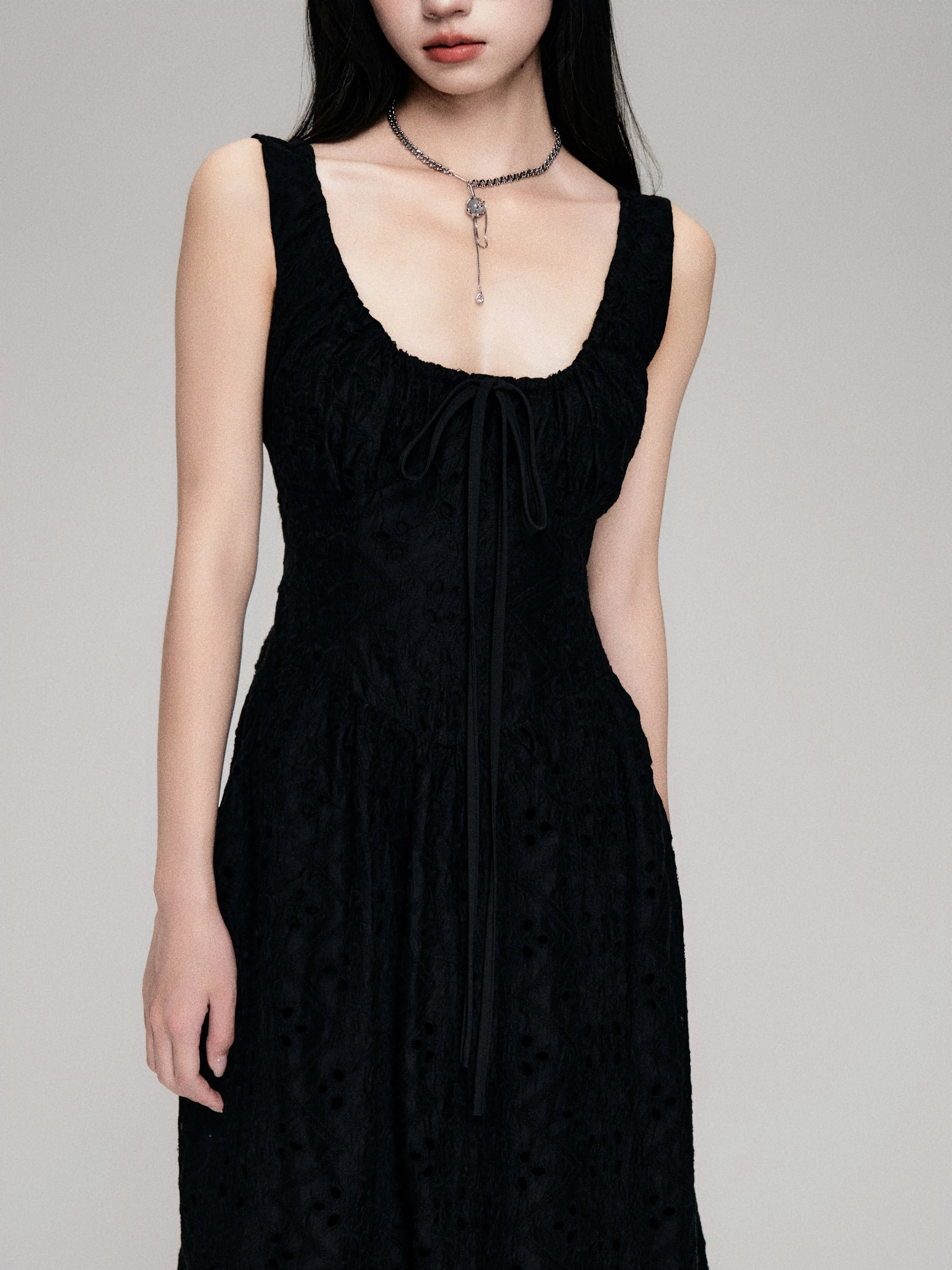 Cutout French Sleeveless Maxi Dress