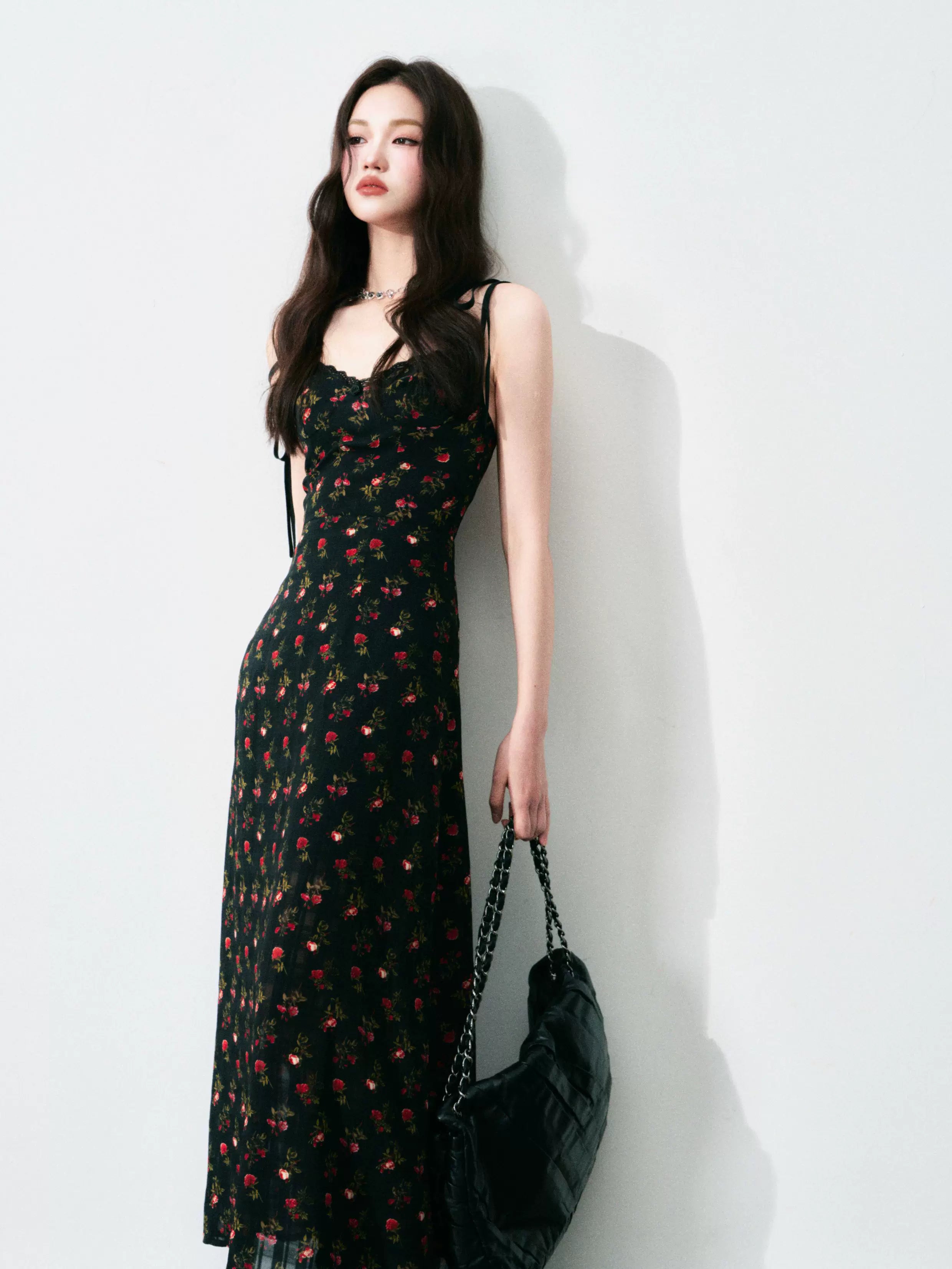 Vintage Floral Tie-Waist A-Line Maxi Dress