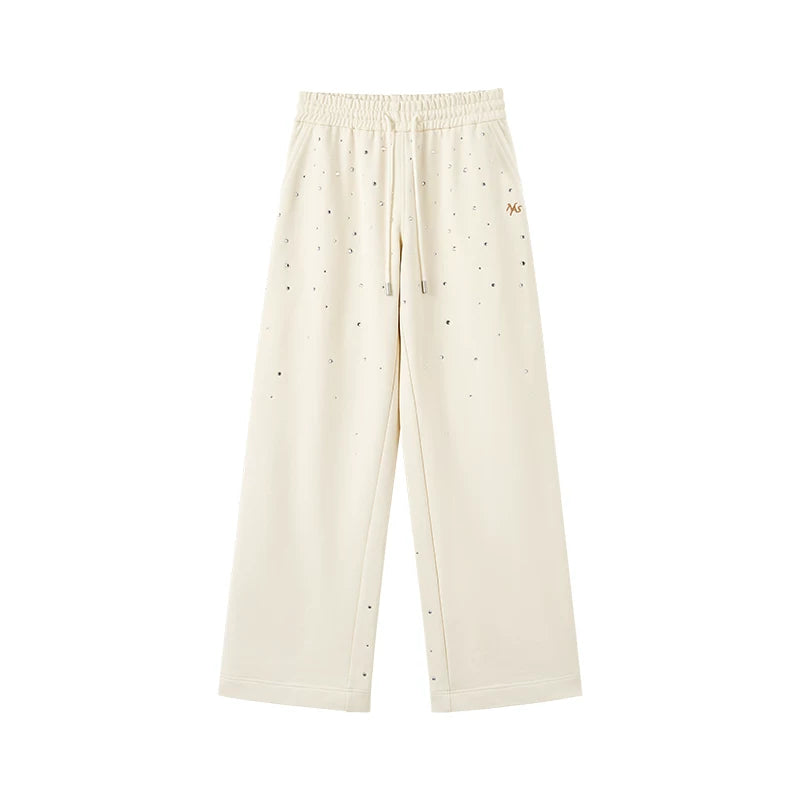 Gradient Rhinestone Cotton Knit Wide-Leg Pants