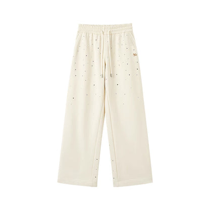 Gradient Rhinestone Cotton Knit Wide-Leg Pants
