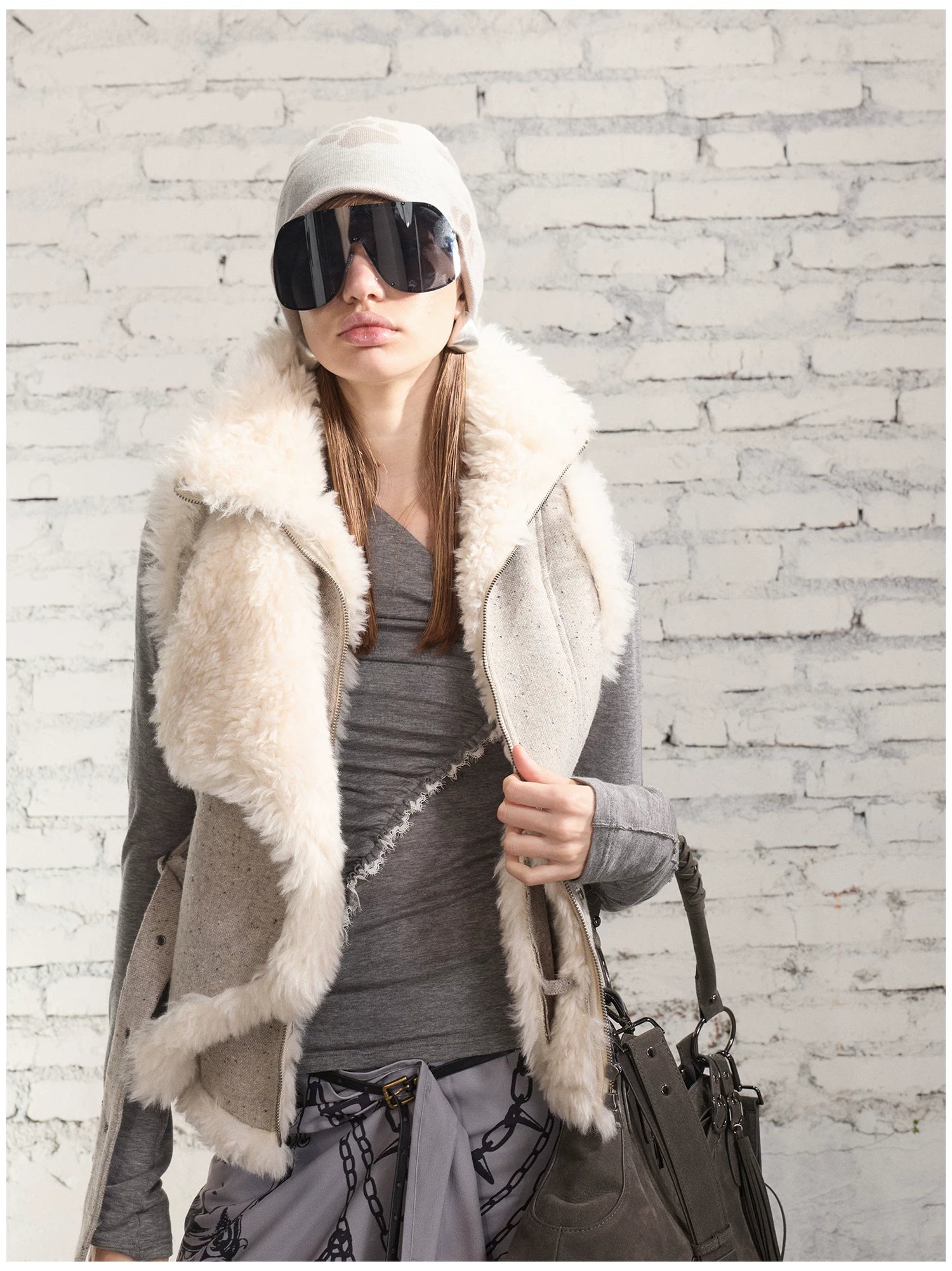 Vintage Shearling Wool-Blend Collared Vest