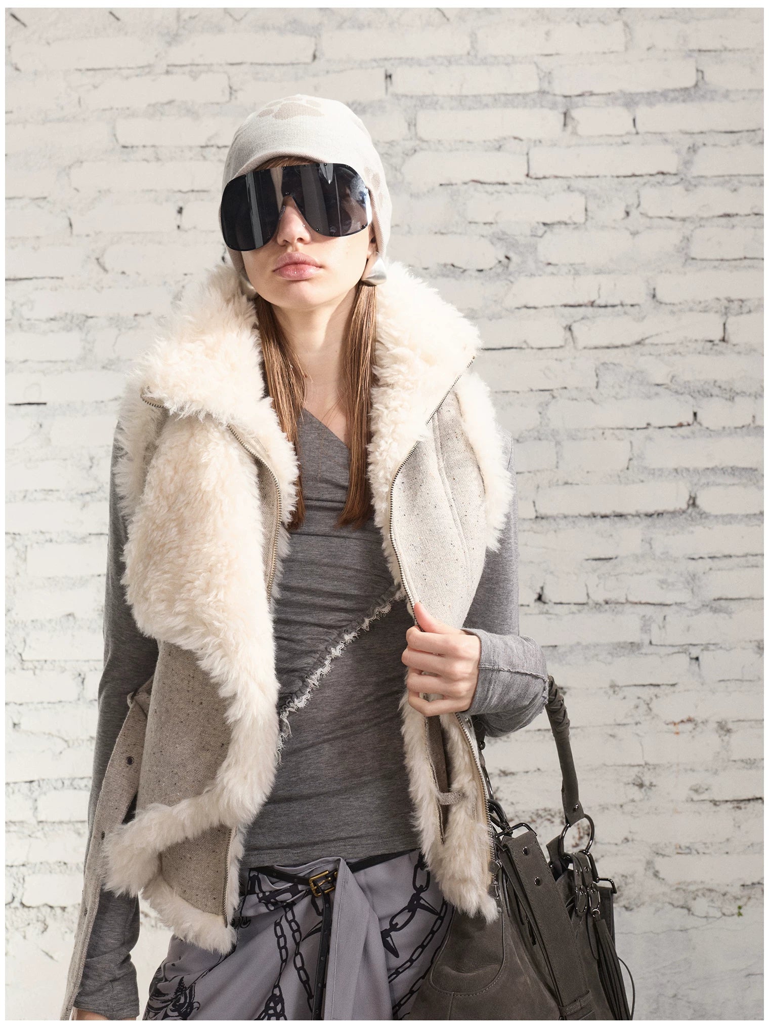 Vintage Shearling Wool-Blend Collared Vest