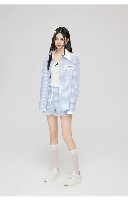 Blue Striped Shirt &amp; Shorts Set - CHINASQUAD