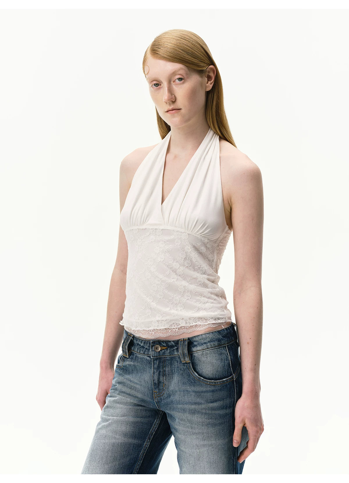 Lyocell Lace Panel Halter Top