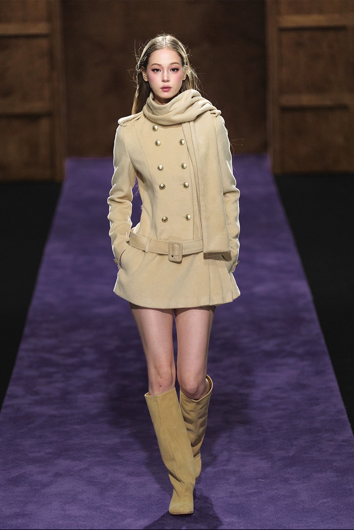 Wool-Blend Scarf Collar Double-Breasted Dress