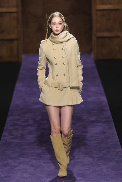 Wool-Blend Scarf Collar Double-Breasted Dress