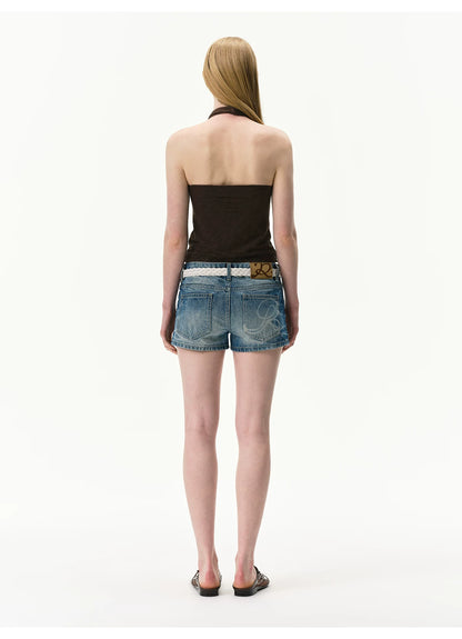 Vintage Washed Low-Rise Denim Shorts