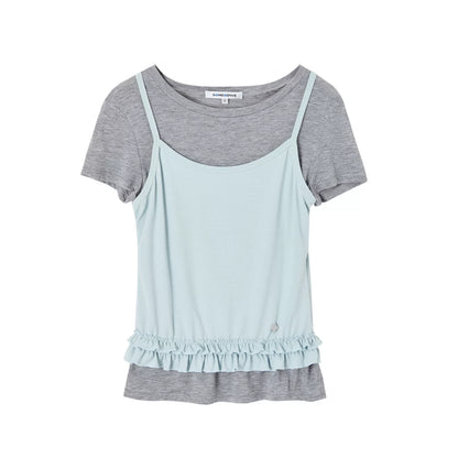 Layered Ruffle Trim Two-Piece Short Sleeve Top