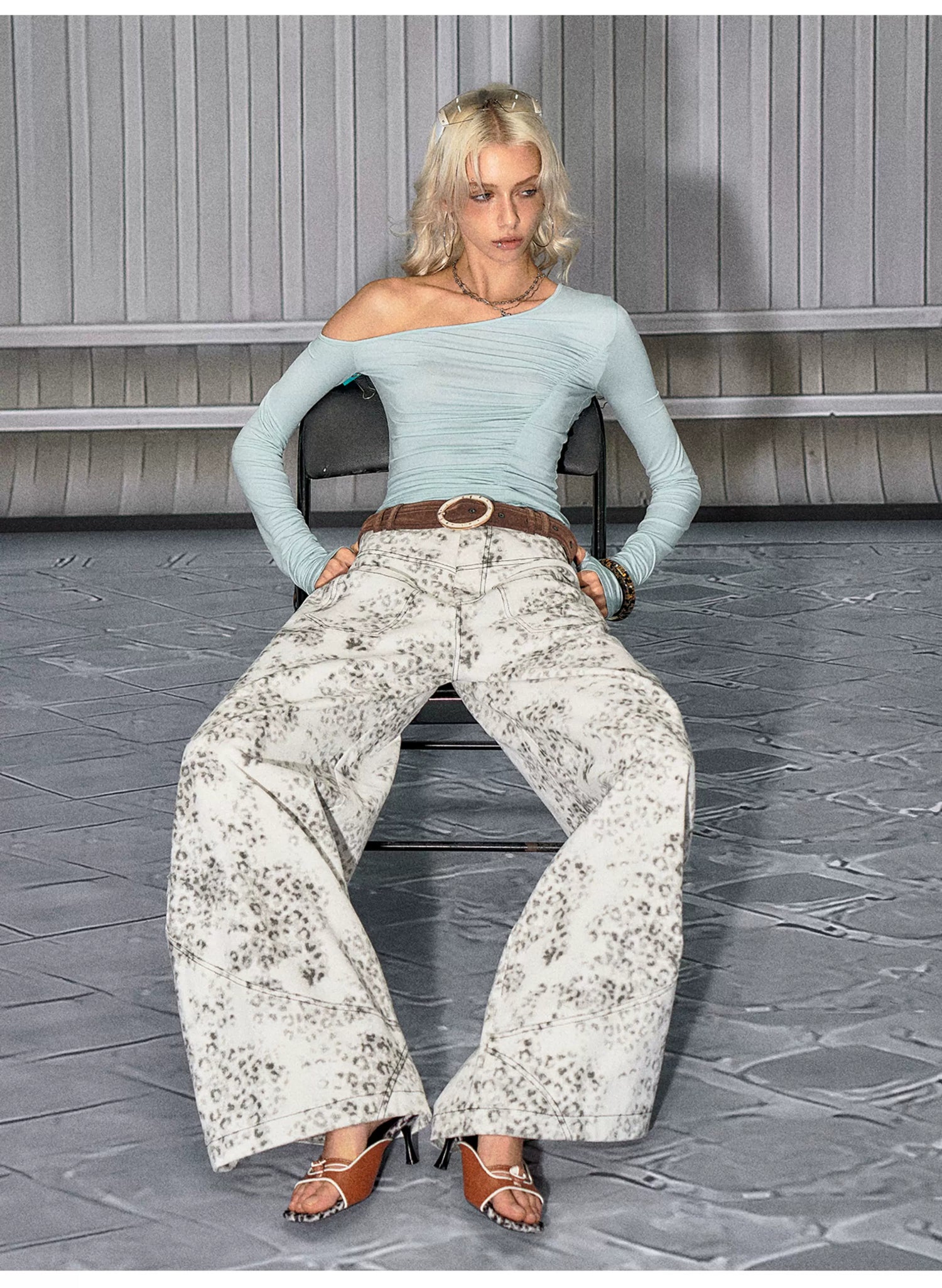 Vintage Leopard-Print Cotton Wide-Leg Jeans