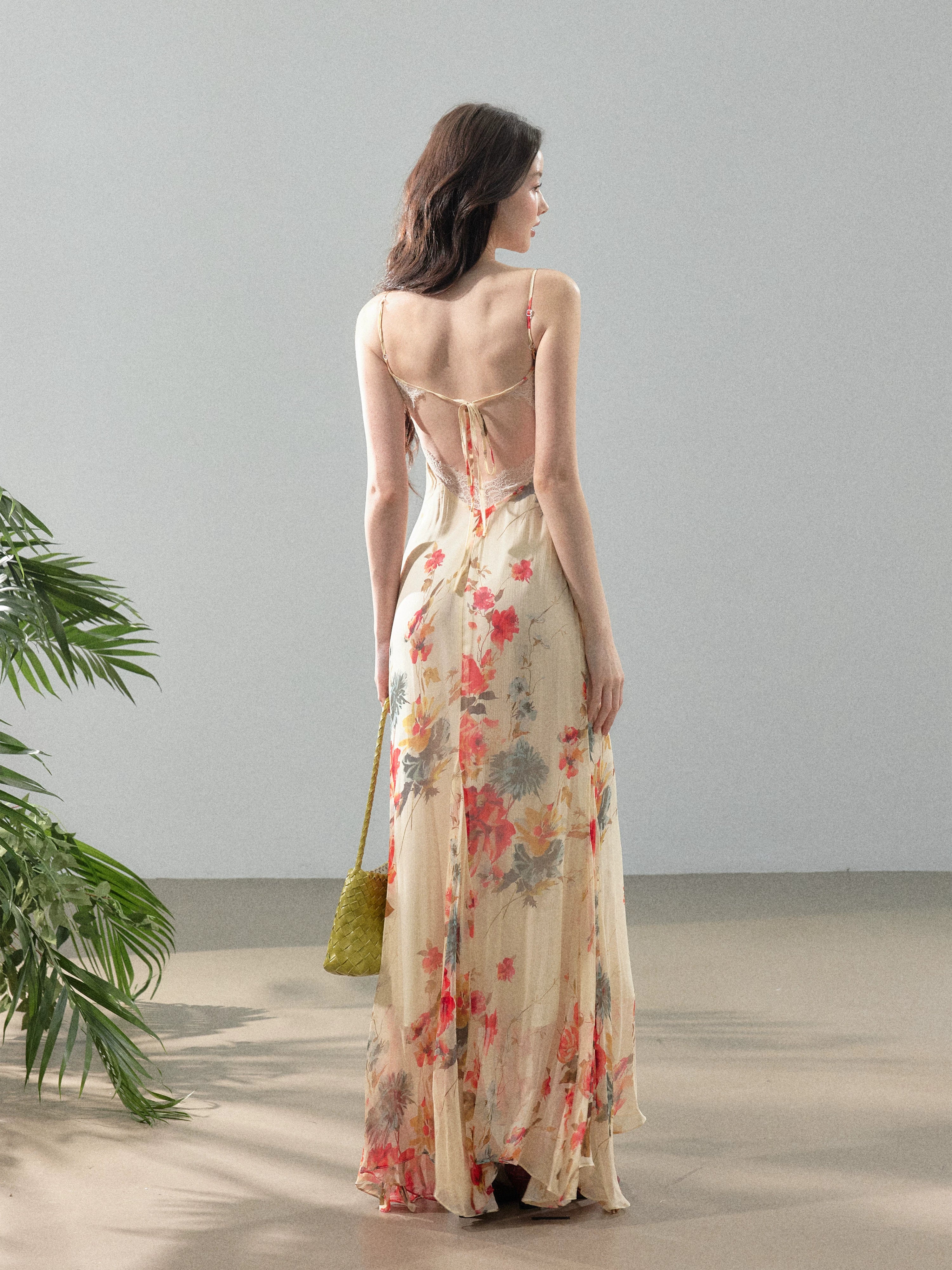 Dreamlike Summer Floral Chiffon Mermaid Slip Maxi Dress