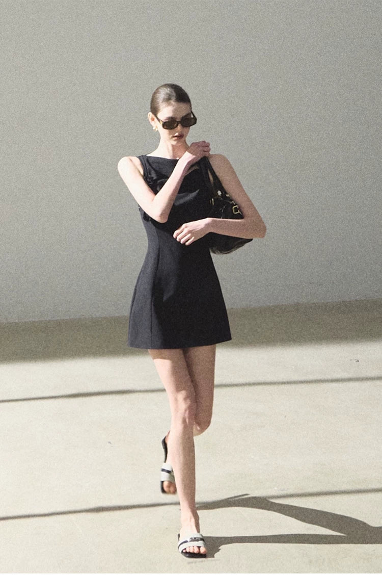 Lyocell Wool Off-Shoulder Sculpted Waist Dress