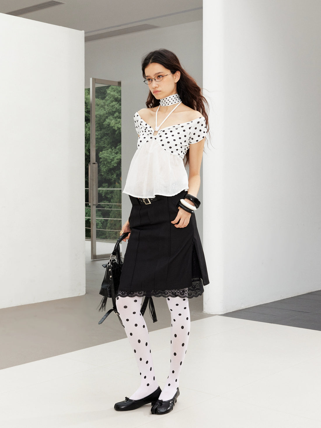 Waistband Spliced Lace Slit Suit Midi Skirt